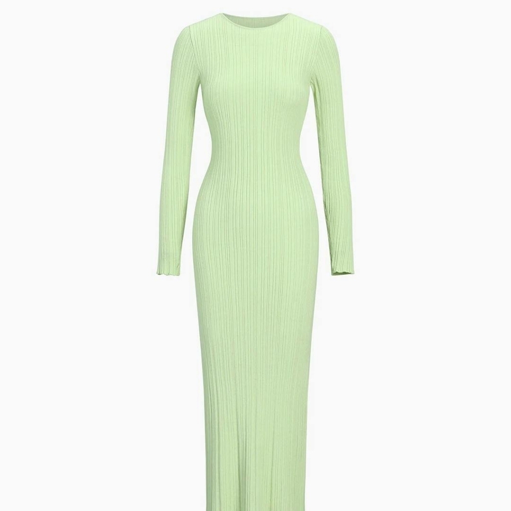 Stripe Texture Fitted Knit Maxi Dress In Pistashio - Picture 3 of 5